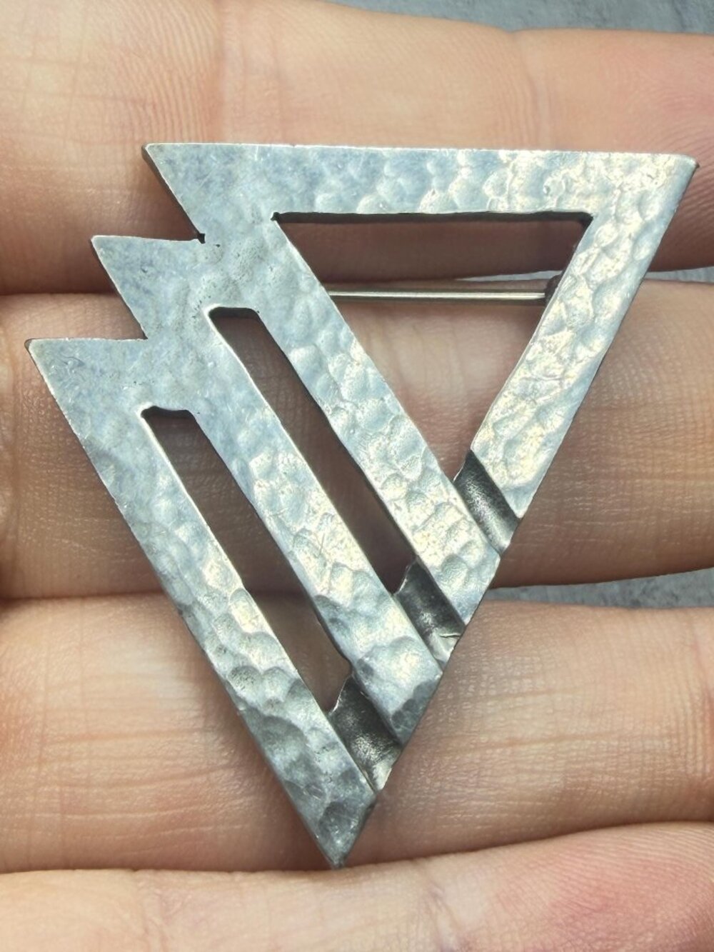 Modernist Geometric Pewter Brooch Signed Watson Canada Vintage